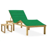 VidaXL Garten-Sonnenliege mit Tisch und Auflage Grün Kiefer Imprägniert