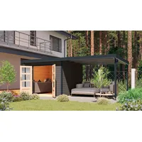 Karibu Gartenhaus "Plutino B" SET, Anbaudach 3 m Breite,