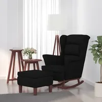 VidaXL Schaukelsessel und Hocker mit Holzbeinen Schwarz Samt