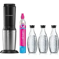 Sodastream Crystal 3.0 schwarz + 1 Glaskaraffe + Zylinder