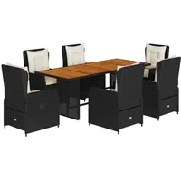 VidaXL 7-tlg. Garten-Essgruppe mit Kissen Schwarz Poly Rattan