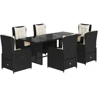 VidaXL 7-tlg. Garten-Essgruppe mit Kissen Schwarz Poly Rattan