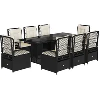 VidaXL 9-tlg. Garten-Essgruppe mit Kissen Schwarz Poly Rattan