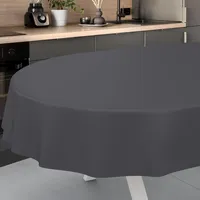 ANRO Wachstuch-Tischdecke abwaschbar Outdoor Indoor Oval 180x140cm Anthrazit, Schnittkante