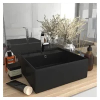 VidaXL Luxus-Waschbecken Überlauf Quadratisch Matt Schwarz 41x41 cm