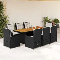 VidaXL 9-tlg. Garten-Essgruppe mit Kissen Schwarz Poly Rattan