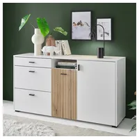 Lomadox Kommode 150 cm breit weiß matt mit Eiche