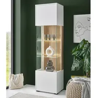 Lomadox Vitrine weiß matt Eiche Rillen HUNTER-61