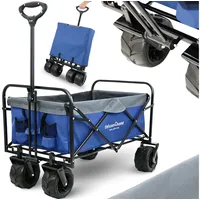 Deluxe4home® Bollerwagen mit breiten Reifen Blau/Grau