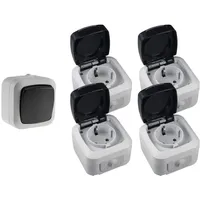 ChiliTec Feuchtraum Steckdosen Schalter Set 5 teilig Aufputz IP44