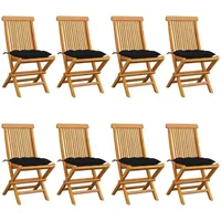 VidaXL Gartenstühle mit Schwarzen Kissen 8 Stk. Massivholz Teak