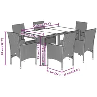 VidaXL 7-tlg. Garten-Essgruppe mit Kissen Grau Poly Rattan und