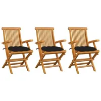 VidaXL Gartenstühle mit Schwarzen Kissen 3 Stk. Massivholz Teak