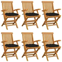 VidaXL Gartenstühle mit Schwarzen Kissen 6 Stk. Massivholz Teak