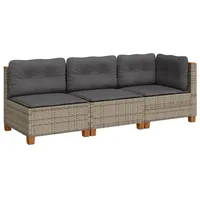 VidaXL Gartensofa mit Kissen 3-Sitzer Grau Poly Rattan