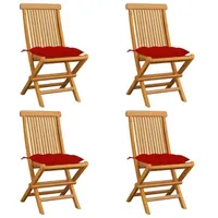 VidaXL Gartenstühle mit Roten Kissen 4 Stk. Massivholz Teak