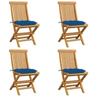 VidaXL Gartenstühle mit Blauen Kissen 4 Stk. Massivholz Teak
