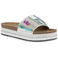 VAN HILL Damen Pantoletten Plateau Strass Trendy Schuhe 214461