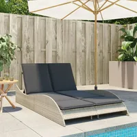 VidaXL Sonnenliege mit Auflagen Hellgrau 114x205x73 cm Poly Rattan
