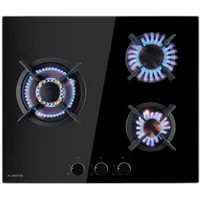 Klarstein Goldflame 3 Gaskochfeld 3-flammig Messing-Brenner Glaskeramik Schwarzes Glas