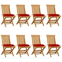 VidaXL Gartenstühle mit Roten Kissen 8 Stk. Massivholz Teak