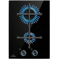 Klarstein Illuminosa Domino Gaskochfeld 2-flammig Sabaf-Brenner Glaskeramik Schwarzes Glas