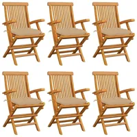 VidaXL Gartenstühle mit Beigen Kissen 6 Stk. Massivholz Teak