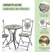 Kobolo Sitzgruppe Gartenmöbel Mosaikoptik - 1 Tisch 2 Stühle