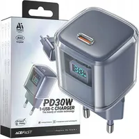 ACEFAST PD 30W GaN USB-C Ladegerät mit Display Grau