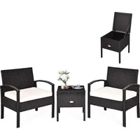 Costway 3-teiliges Gartenmöbel Set, Balkonmöbel mit Kissen, Polyrattan Balkonset