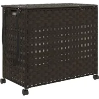 VidaXL Wäschekorb mit Rollen Dunkelbraun 66x35x60 cm Rattan