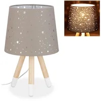 Relaxdays Tischlampe Kinderzimmer, Sterne, Weiß,Hellbraun,Grau