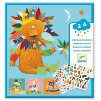 Djeco Stickerbild Tiere Kreativset 16 Vorlagen und 6 Stickerfolien