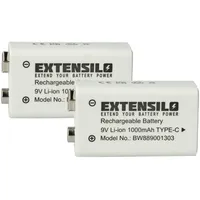 EXTENSILO 2x 9V-Akku Block für diverse Geräte (1 Ah,