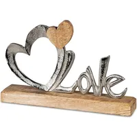 Formano Schriftzug Love mit Herz 16x24cm Mangoholz und Aluminium