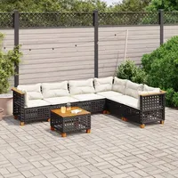 VidaXL 7-tlg. Garten-Sofagarnitur mit Kissen Schwarz Poly Rattan