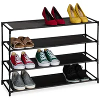 Relaxdays Schuhregal, mit 4 Ebenen, Metall Schuhablage, Stoff Ablage,