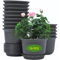 KAHEIGN 10Pcs Pflanztöpfe Kunststoff Blumentöpfe mit Untersetzer, 15cm Pflanztöpfe