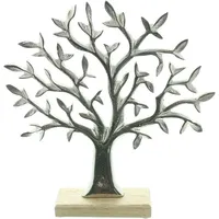 Dekoleidenschaft Baum Silber aus Aluminium & Mango Holz, Dekofigur