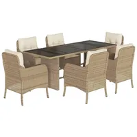 VidaXL 7-tlg. Garten-Essgruppe mit Kissen Beige Poly Rattan