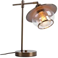 GLOBO Tischleuchte Tischlampe Schreibtischlampe Wohnzimmerleuchte Leseleuchte, Metall bronzefarben Glasschirm,
