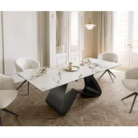 DeLife Esstisch Edge 180-220x100 Keramik Calacatta Luxe Weiß-Gold-Grau W-Gestell