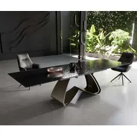 DeLife Esstisch Edge 200-300x100 Reliefglas Rauchschwarz 3D-Design W-Gestell Effektfinish