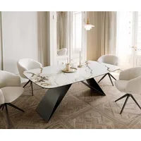 DeLife Esstisch Edge Boot 200x100 Keramik Calacatta Luxe Weiß-Gold-Grau