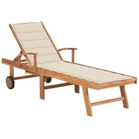 VidaXL Sonnenliege mit Auflage Creme Massivholz Teak