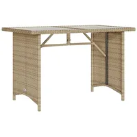 VidaXL Gartentisch mit Glasplatte Beige 110x68x70 cm Poly Rattan