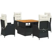 Torana vidaXL 5-tlg. Garten-Essgruppe mit Kissen Schwarz Poly Rattan