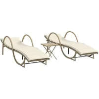VidaXL Sonnenliegen 2 Stk. mit Tisch Beige Poly Rattan