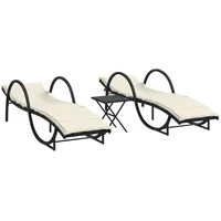 VidaXL Sonnenliegen 2 Stk. mit Tisch Schwarz Poly Rattan