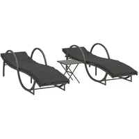 VidaXL Sonnenliegen 2 Stk. mit Tisch Grau Poly Rattan